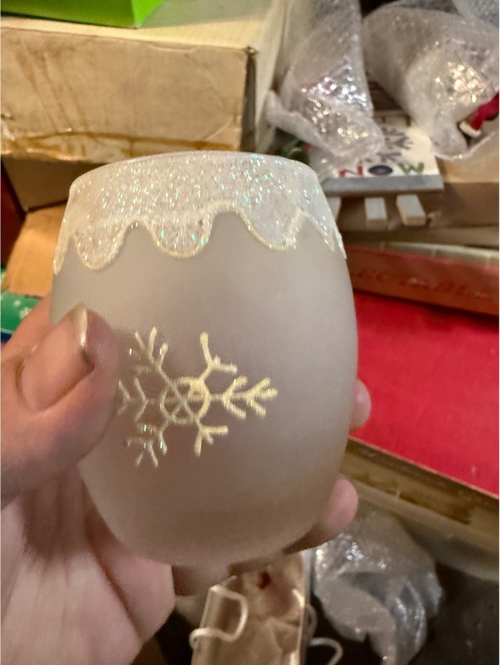 Boscovs Holiday Frosted Glass Candle Holder with Snowflake Design